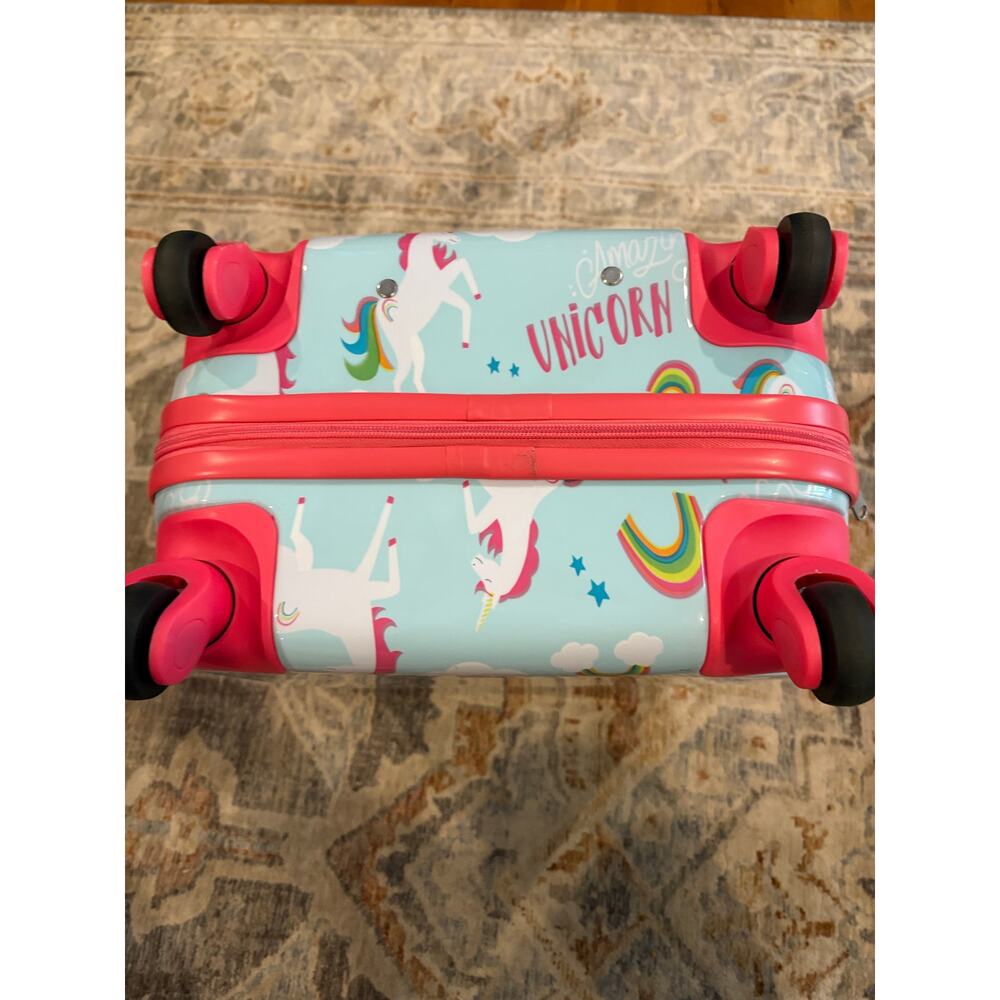 Kids Unicorn Carry On Luggage Hard Shell Spinner Suitcase Pink Blue 16 Inch - Picture 9 of 9